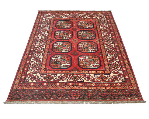 4x6 Red Ersari Afghan Hand Knotted Veg Dye Wool Area Rug