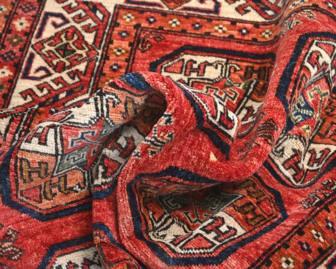 4x6 Red Ersari Afghan Hand Knotted Veg Dye Wool Area Rug