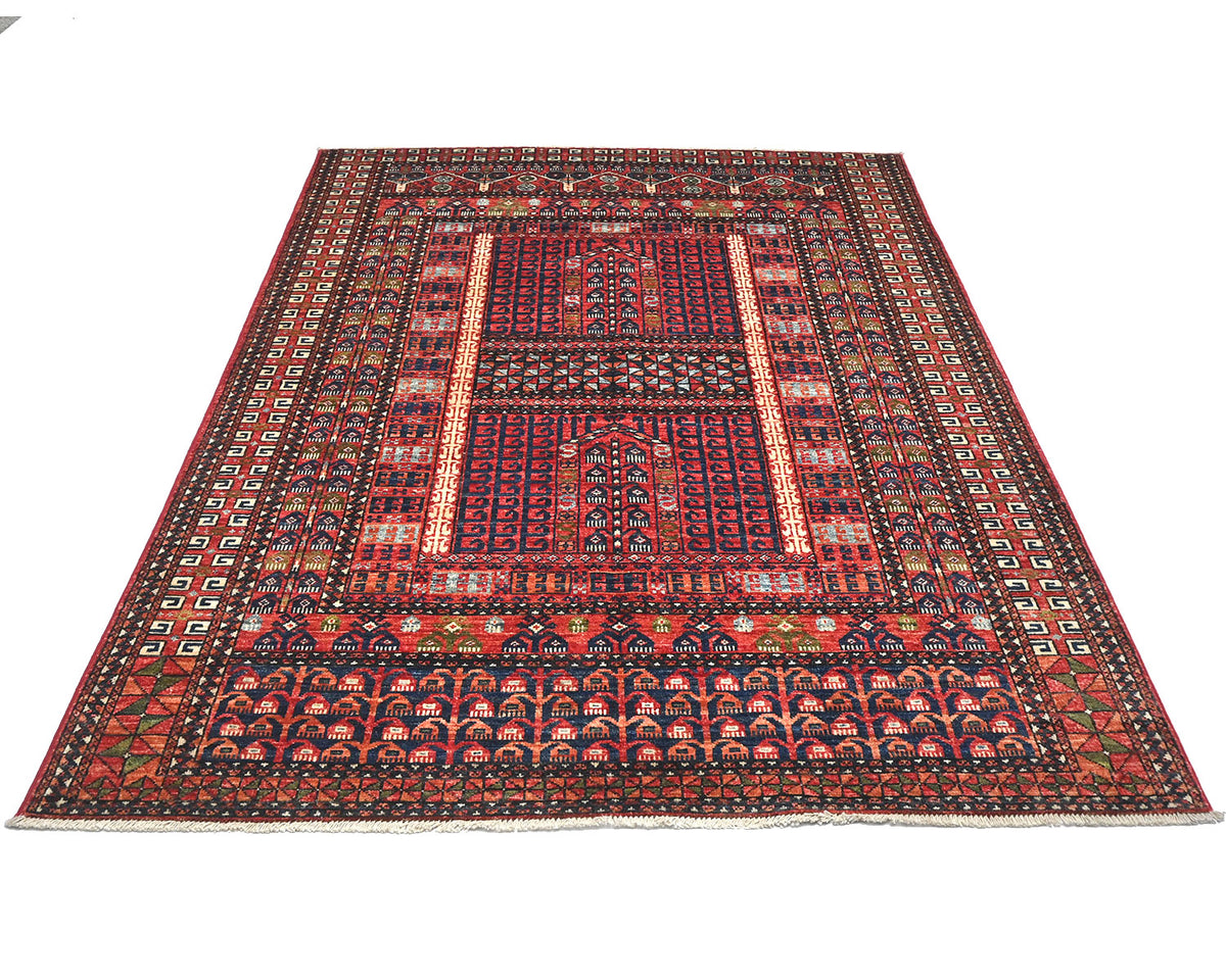 Alfombra afgana Ersari de lana teñida con vegetales, anudada a mano, color rojo óxido, de 5 x 7