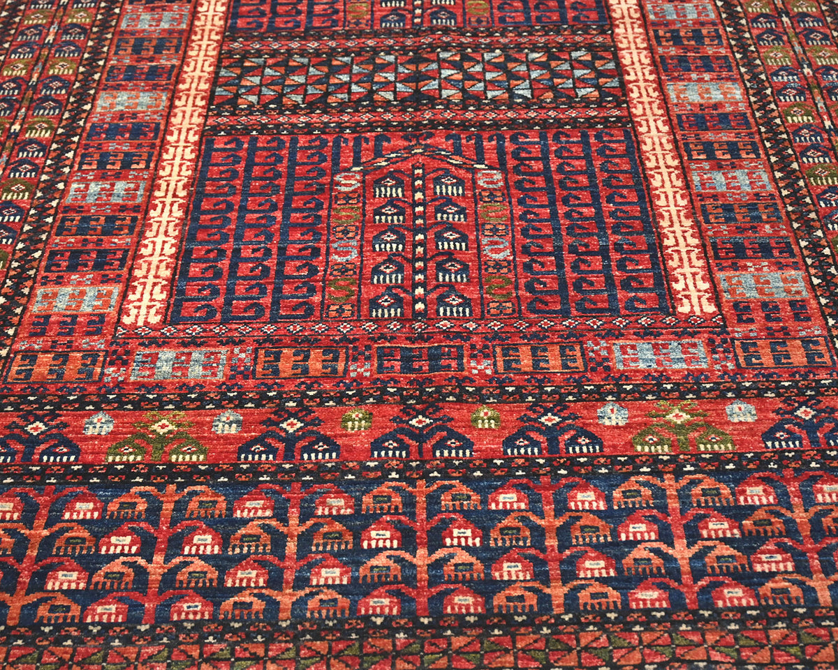 Alfombra afgana Ersari de lana teñida con vegetales, anudada a mano, color rojo óxido, de 5 x 7