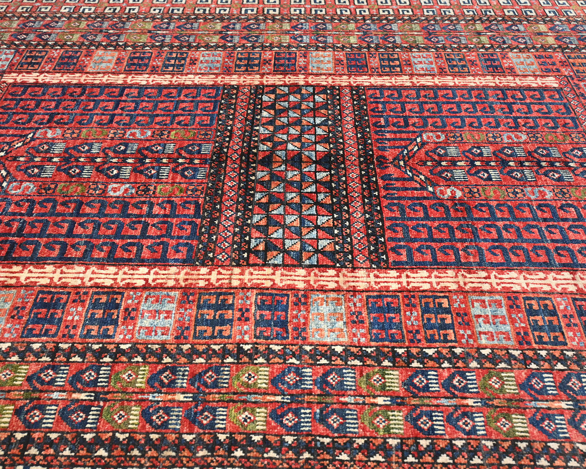 Alfombra afgana Ersari de lana teñida con vegetales, anudada a mano, color rojo óxido, de 5 x 7