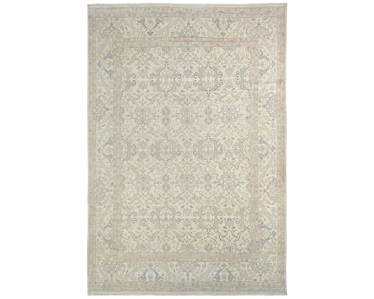 12x15 Feet Zeigler Beige Afghan Hand Knotted Wool Area Rug