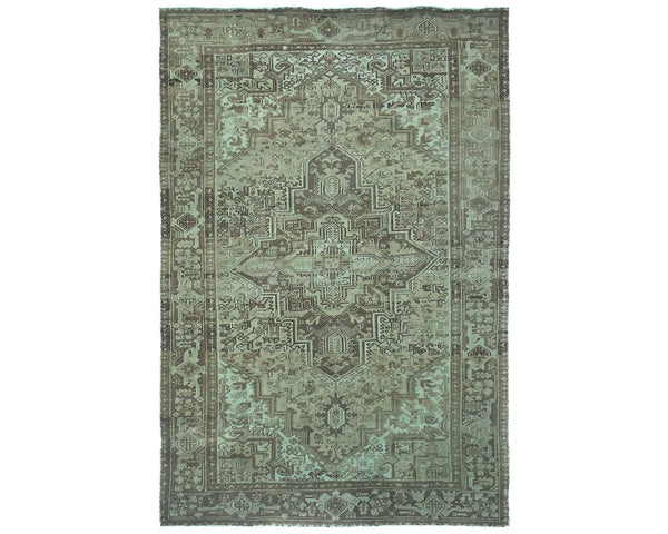 6'7x9'3 Vintage Heriz Brown Persian Style Hand Knotted Wool Area Rug