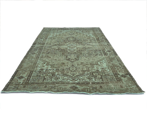 6'7x9'3 Vintage Heriz Brown Persian Style Hand Knotted Wool Area Rug