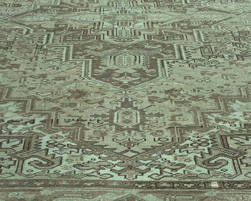 6'7x9'3 Vintage Heriz Brown Persian Style Hand Knotted Wool Area Rug