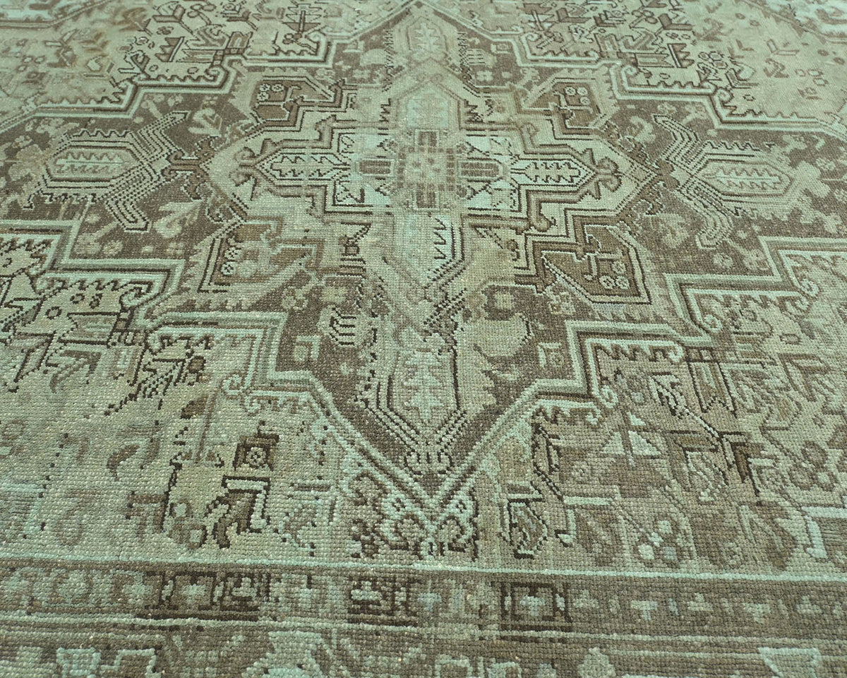 Alfombra de lana anudada a mano estilo persa vintage Heriz marrón de 6'7x9'3