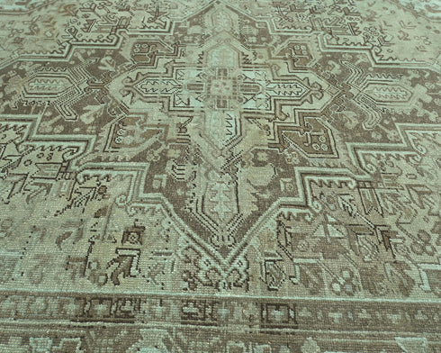 6'7x9'3 Vintage Heriz Brown Persian Style Hand Knotted Wool Area Rug