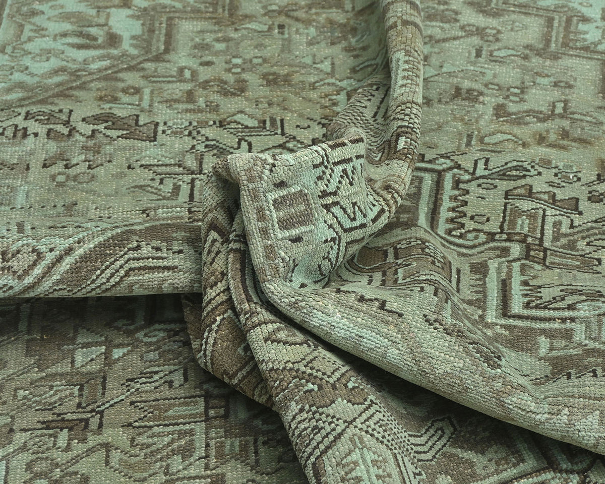 Alfombra de lana anudada a mano estilo persa vintage Heriz marrón de 6'7x9'3