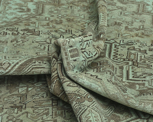 6'7x9'3 Vintage Heriz Brown Persian Style Hand Knotted Wool Area Rug