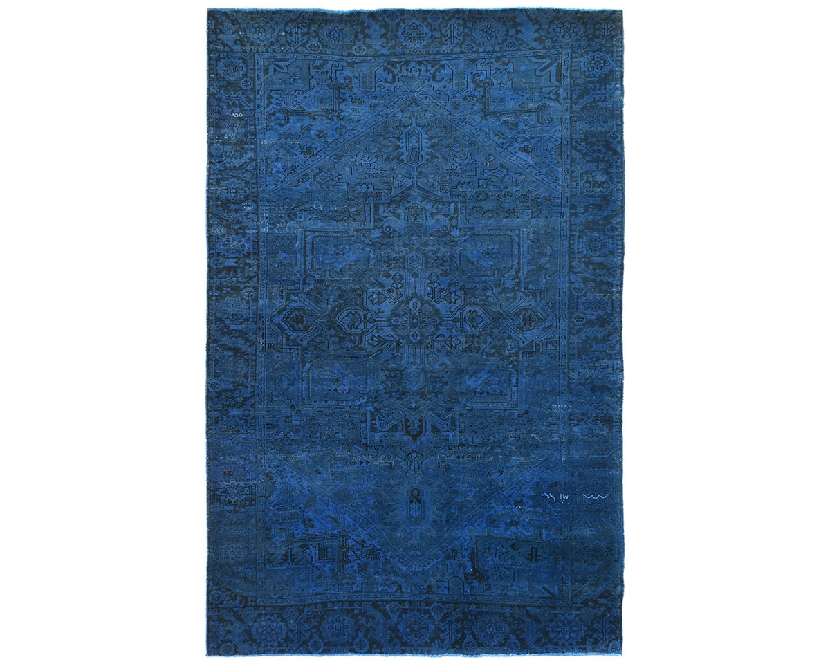 Alfombra de lana anudada a mano estilo persa teñida vintage Heriz de 8 x 11