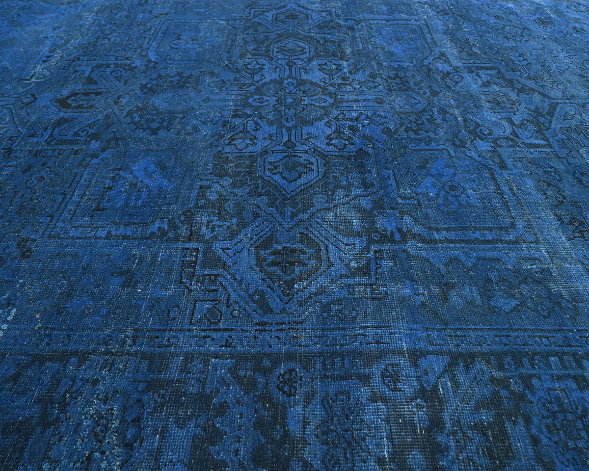 Alfombra de lana anudada a mano estilo persa teñida vintage Heriz de 8 x 11