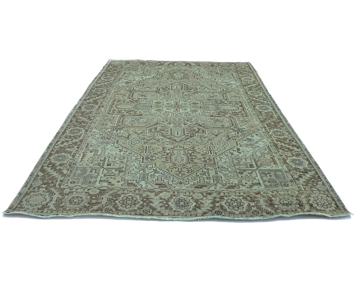 Alfombra de lana anudada a mano estilo persa vintage Heriz marrón de 8 x 11
