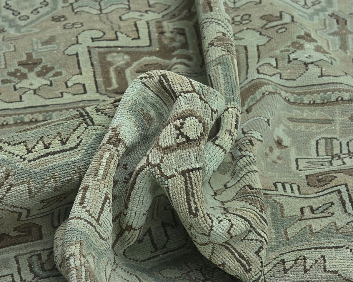 Alfombra de lana anudada a mano estilo persa vintage Heriz marrón de 8 x 11