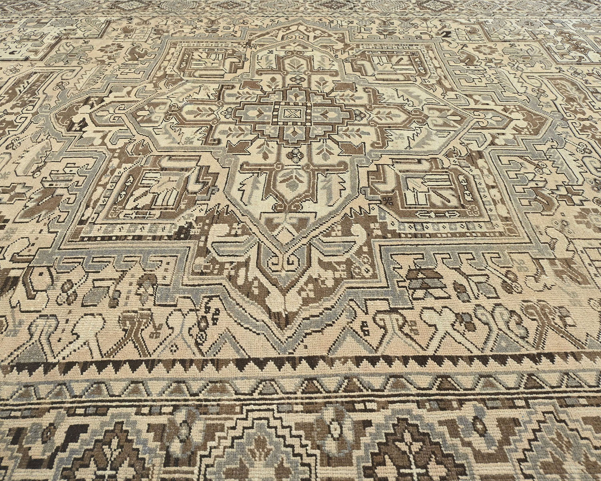Alfombra de lana anudada a mano estilo persa vintage Heriz marrón de 9 x 11