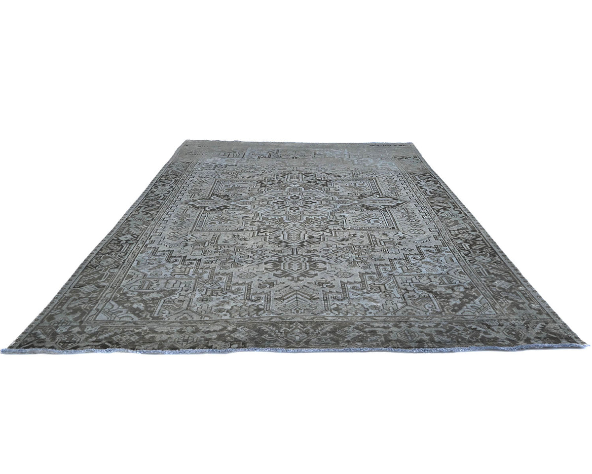 Alfombra de lana anudada a mano estilo persa vintage Heriz marrón de 9 x 12 pulgadas