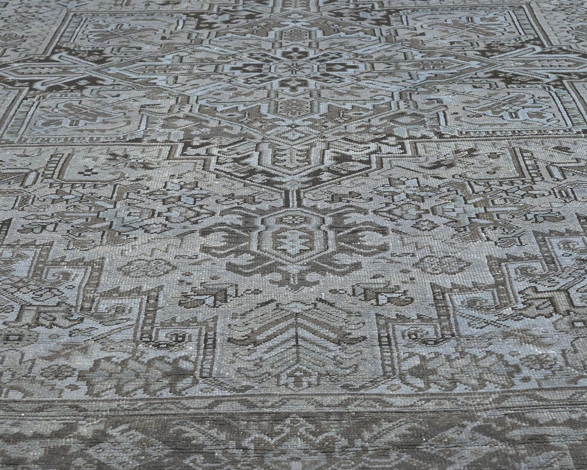 Alfombra de lana anudada a mano estilo persa vintage Heriz marrón de 9 x 12 pulgadas