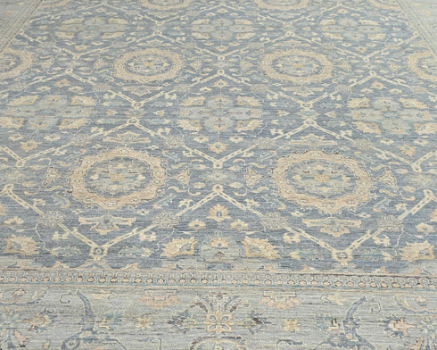 Alfombra afgana de lana anudada a mano, color gris Zeigler, 12 x 15