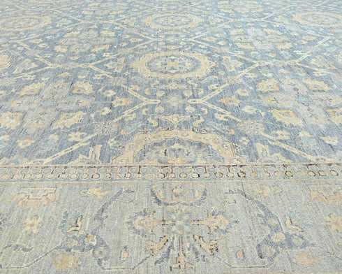 Alfombra afgana de lana anudada a mano, color gris Zeigler, 12 x 15