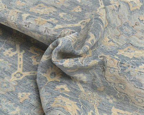 Alfombra afgana de lana anudada a mano, color gris Zeigler, 12 x 15