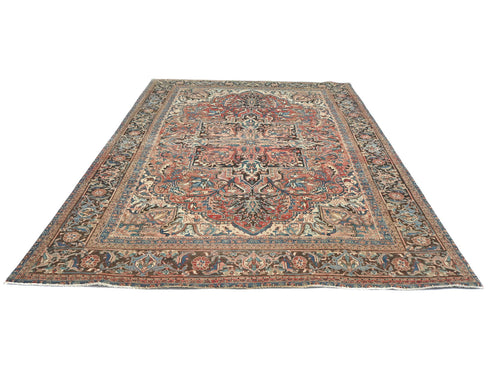 8x11 Vintage Heriz Terracotta Persian Style Hand Knotted Wool Area Rug
