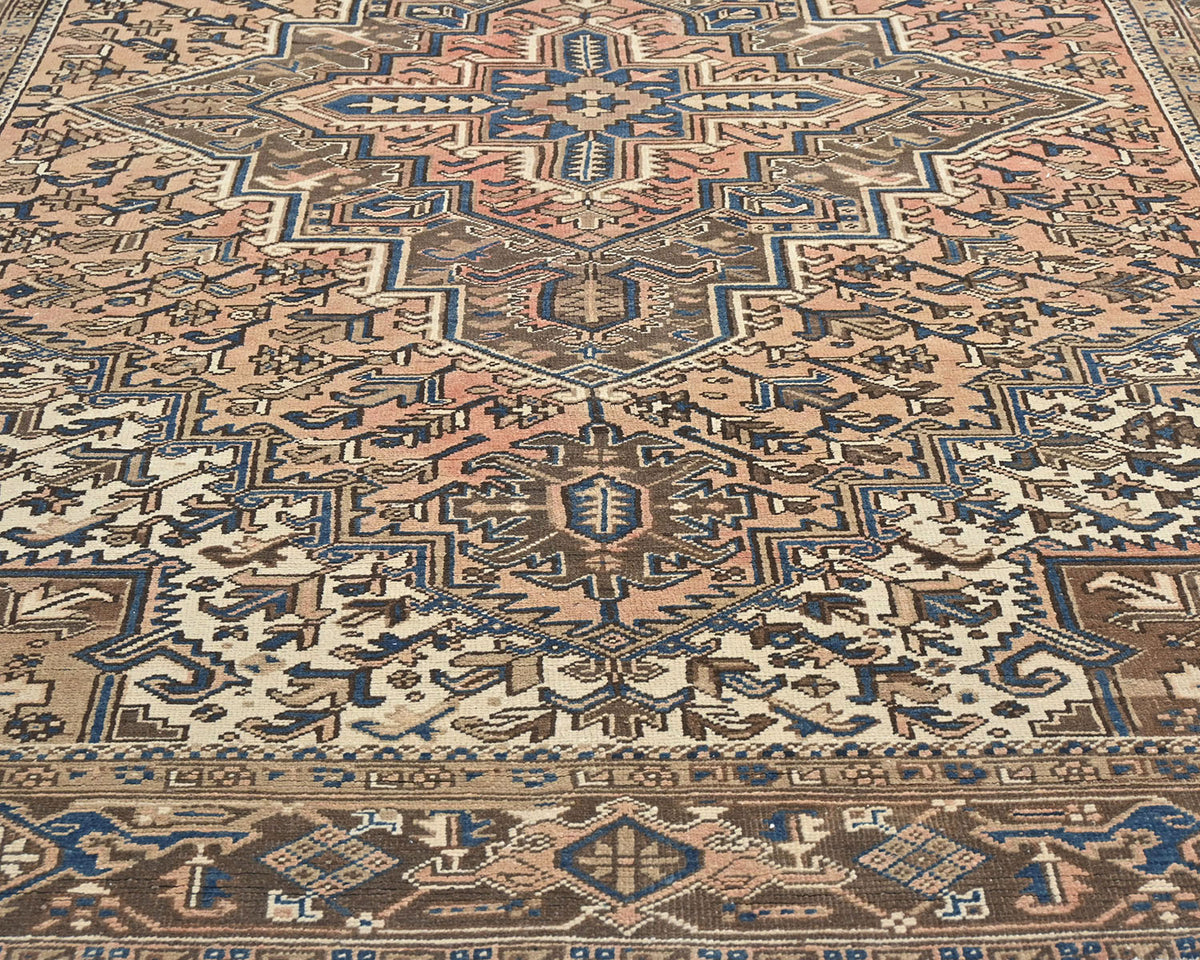 Alfombra de lana anudada a mano estilo persa terracota Heriz vintage de 8 x 11