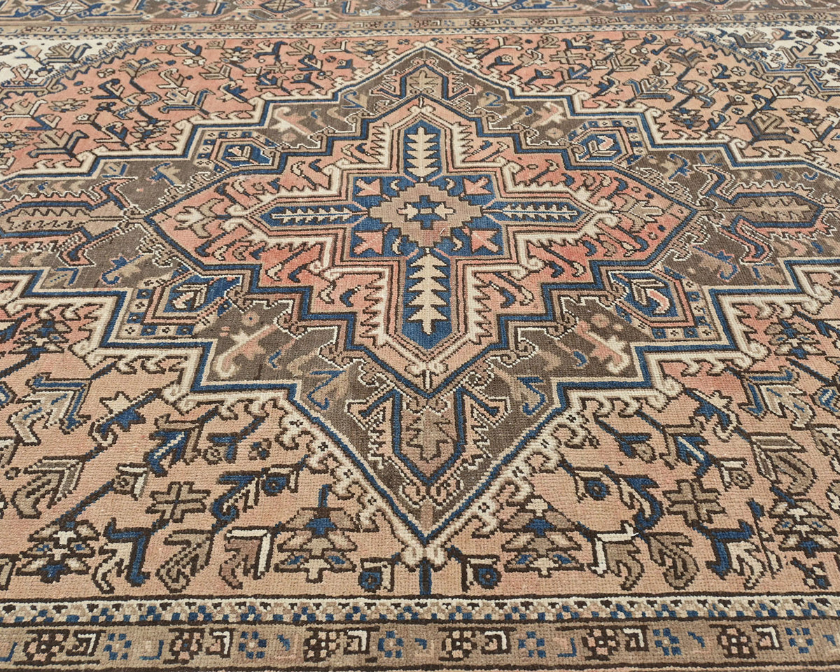 Alfombra de lana anudada a mano estilo persa terracota Heriz vintage de 8 x 11