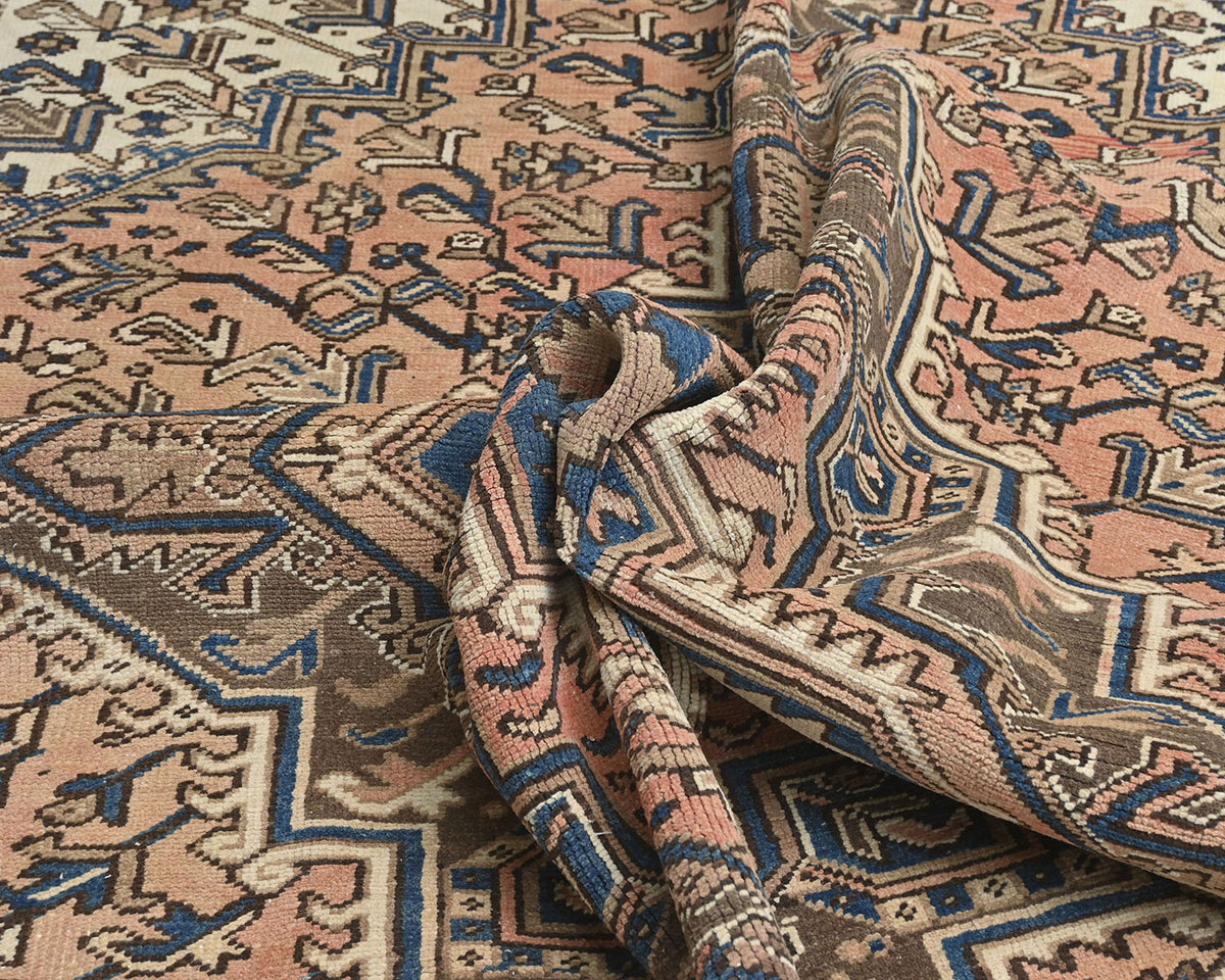 Alfombra de lana anudada a mano estilo persa terracota Heriz vintage de 8 x 11