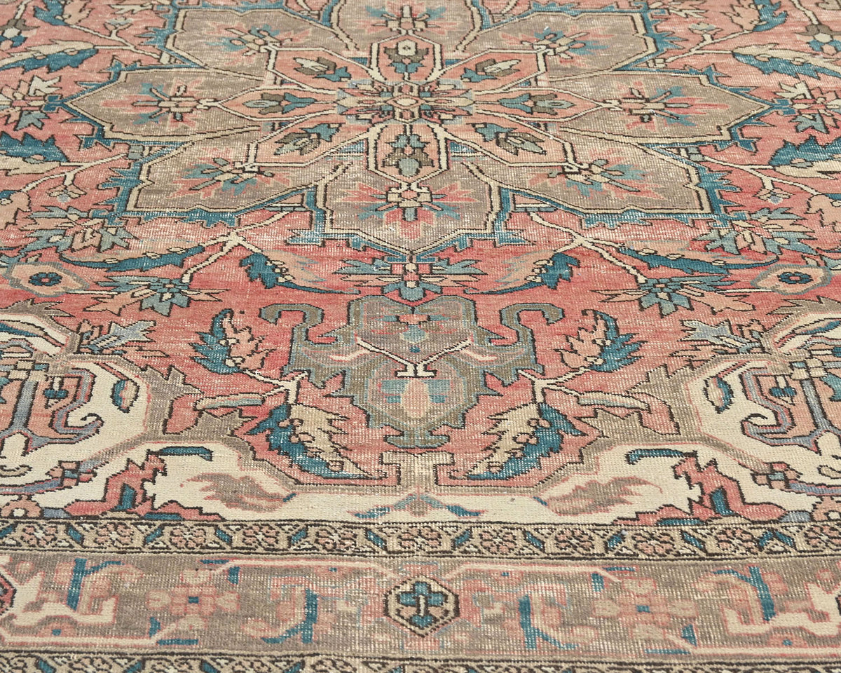 Alfombra de lana anudada a mano estilo persa terracota Heriz vintage de 7x10