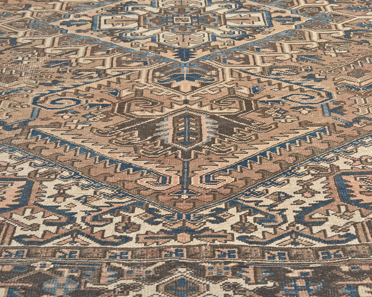 Alfombra de lana anudada a mano estilo persa vintage Heriz marrón de 7 x 10 pulgadas