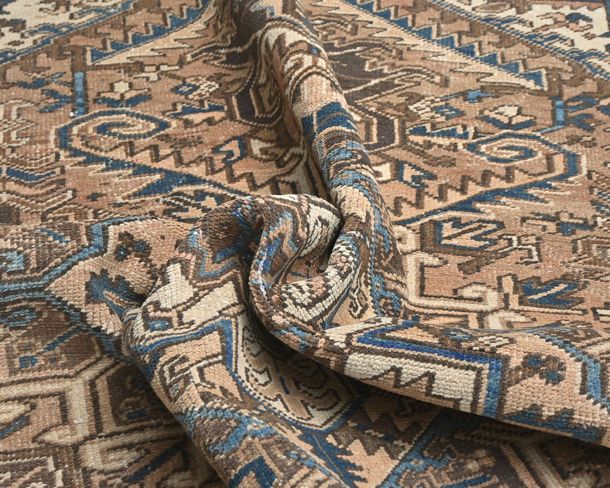 Alfombra de lana anudada a mano estilo persa vintage Heriz marrón de 7 x 10 pulgadas