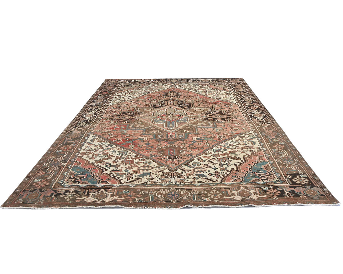 Alfombra de lana anudada a mano estilo persa terracota Heriz vintage de 8 x 11