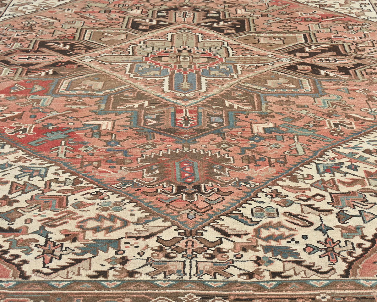Alfombra de lana anudada a mano estilo persa terracota Heriz vintage de 8 x 11