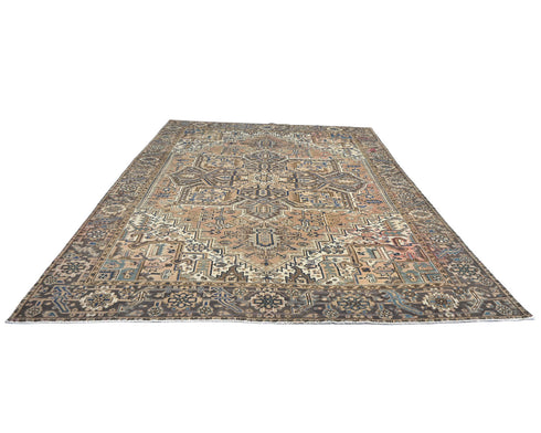 8'6x11 Vintage Heriz Brown Persian Style Hand Knotted Wool Area Rug