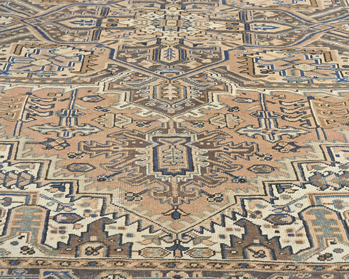 8'6x11 Vintage Heriz Brown Persian Style Hand Knotted Wool Area Rug