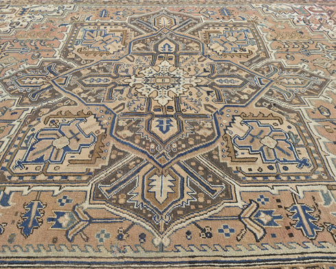 8'6x11 Vintage Heriz Brown Persian Style Hand Knotted Wool Area Rug