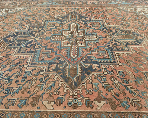 8x11 Vintage Heriz Terracotta Persian Style Hand Knotted Wool Area Rug