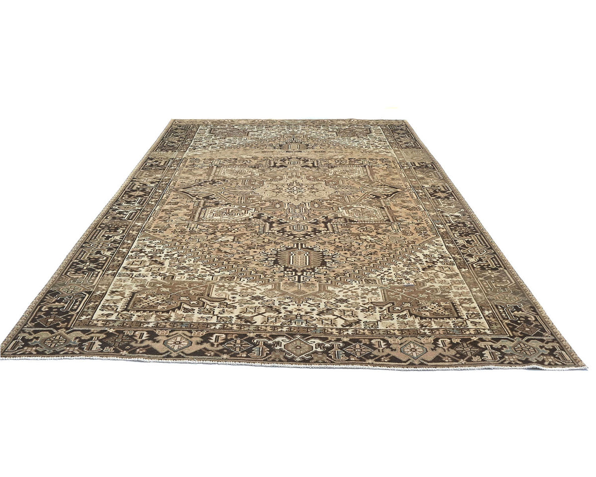 Alfombra de lana anudada a mano estilo persa vintage Heriz marrón de 9 x 12 pulgadas