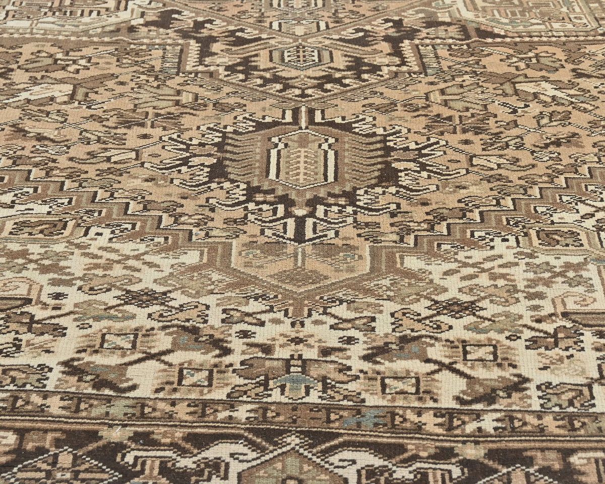 Alfombra de lana anudada a mano estilo persa vintage Heriz marrón de 9 x 12 pulgadas