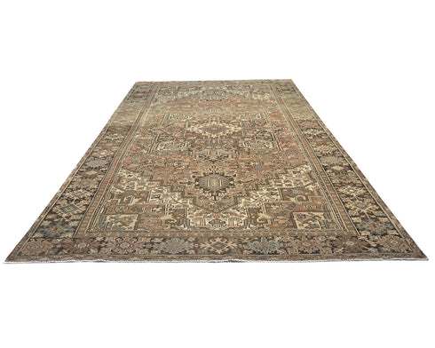 8x12 Vintage Heriz Brown Persian Style Hand Knotted Wool Area Rug