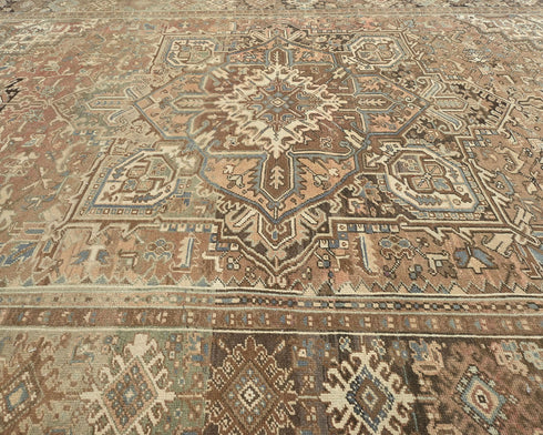 8x12 Vintage Heriz Brown Persian Style Hand Knotted Wool Area Rug