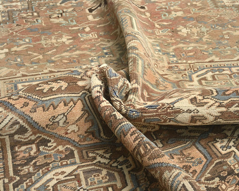 8x12 Vintage Heriz Brown Persian Style Hand Knotted Wool Area Rug