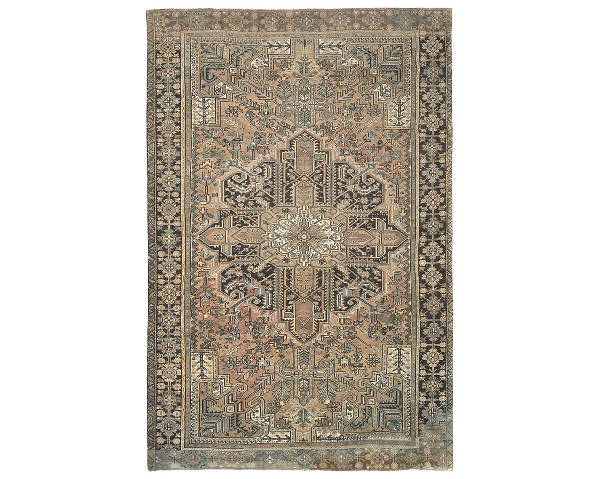10x13 Vintage Heriz Brown Persian Style Hand Knotted Wool Area Rug