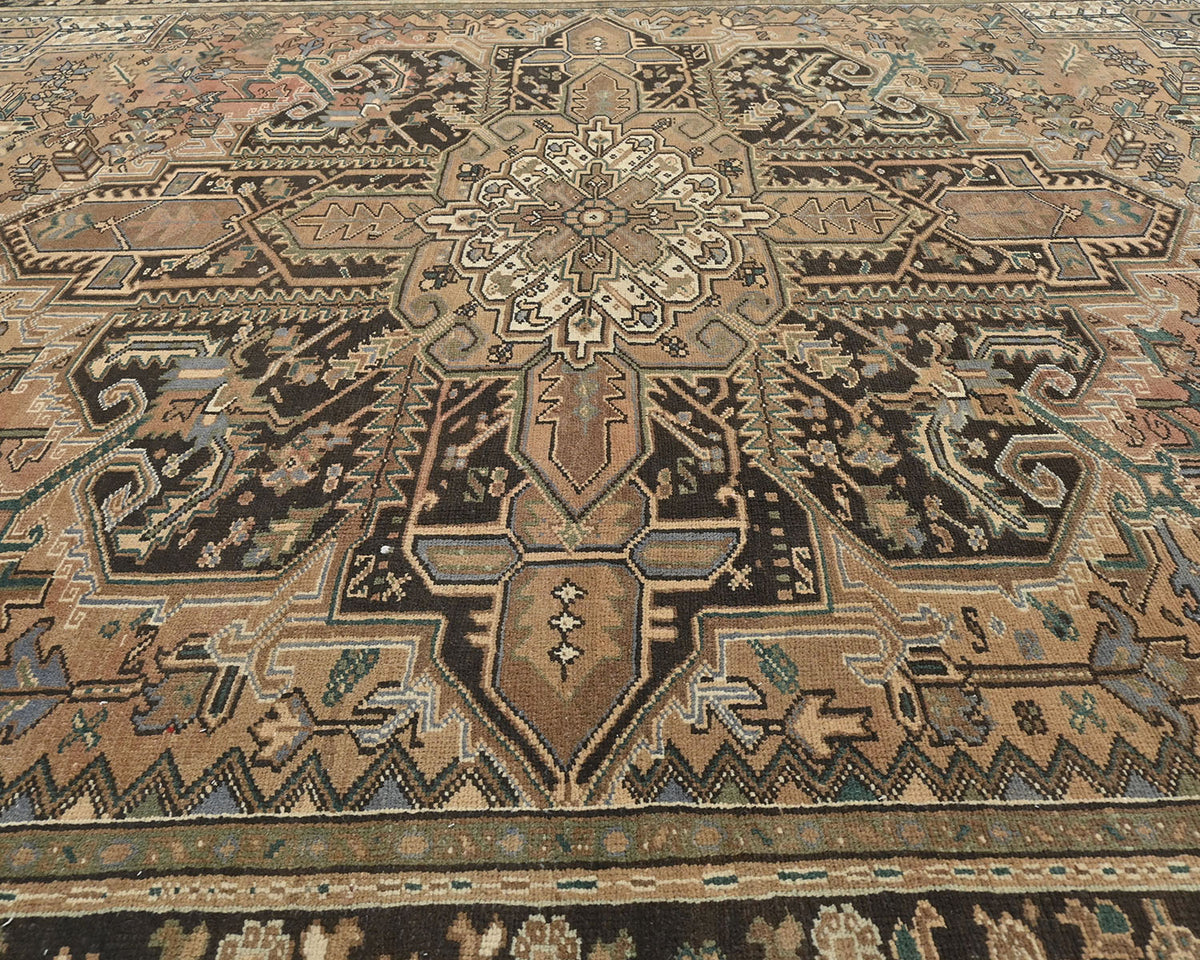10x13 Vintage Heriz Brown Persian Style Hand Knotted Wool Area Rug