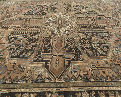 10x13 Vintage Heriz Brown Persian Style Hand Knotted Wool Area Rug