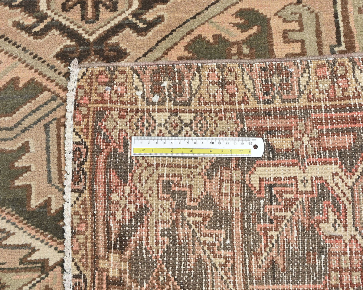 Alfombra de lana anudada a mano estilo persa vintage Heriz marrón de 8 x 11
