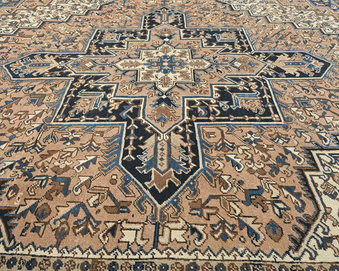 10x12 Vintage Heriz Brown Persian Style Hand Knotted Wool Area Rug