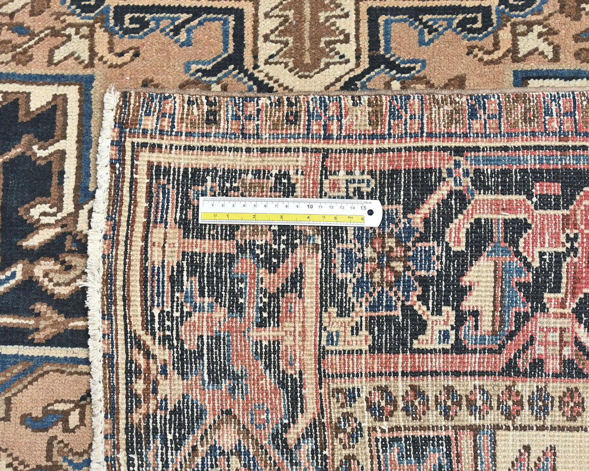 Alfombra de lana anudada a mano estilo persa vintage Heriz marrón de 10 x 12 pulgadas