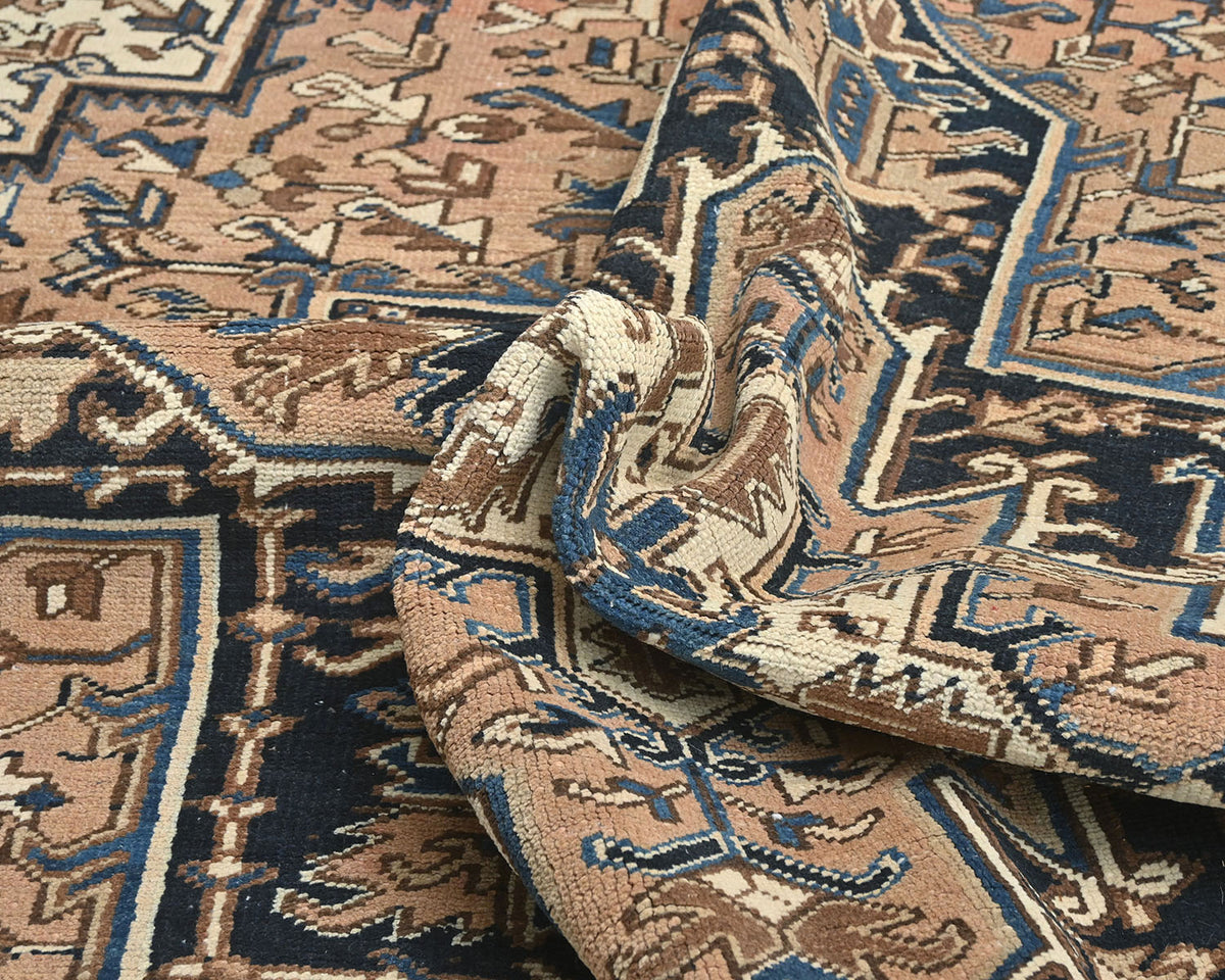 Alfombra de lana anudada a mano estilo persa vintage Heriz marrón de 10 x 12 pulgadas