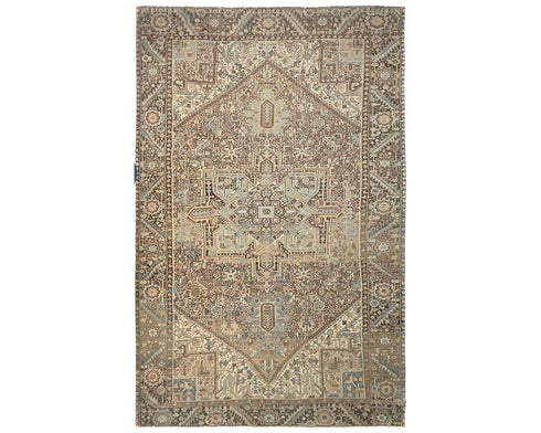 Alfombra de lana anudada a mano estilo persa vintage Heriz marrón de 10 x 13