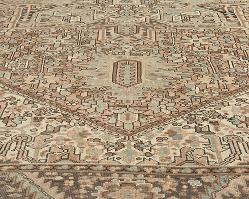 Alfombra de lana anudada a mano estilo persa vintage Heriz marrón de 10 x 13
